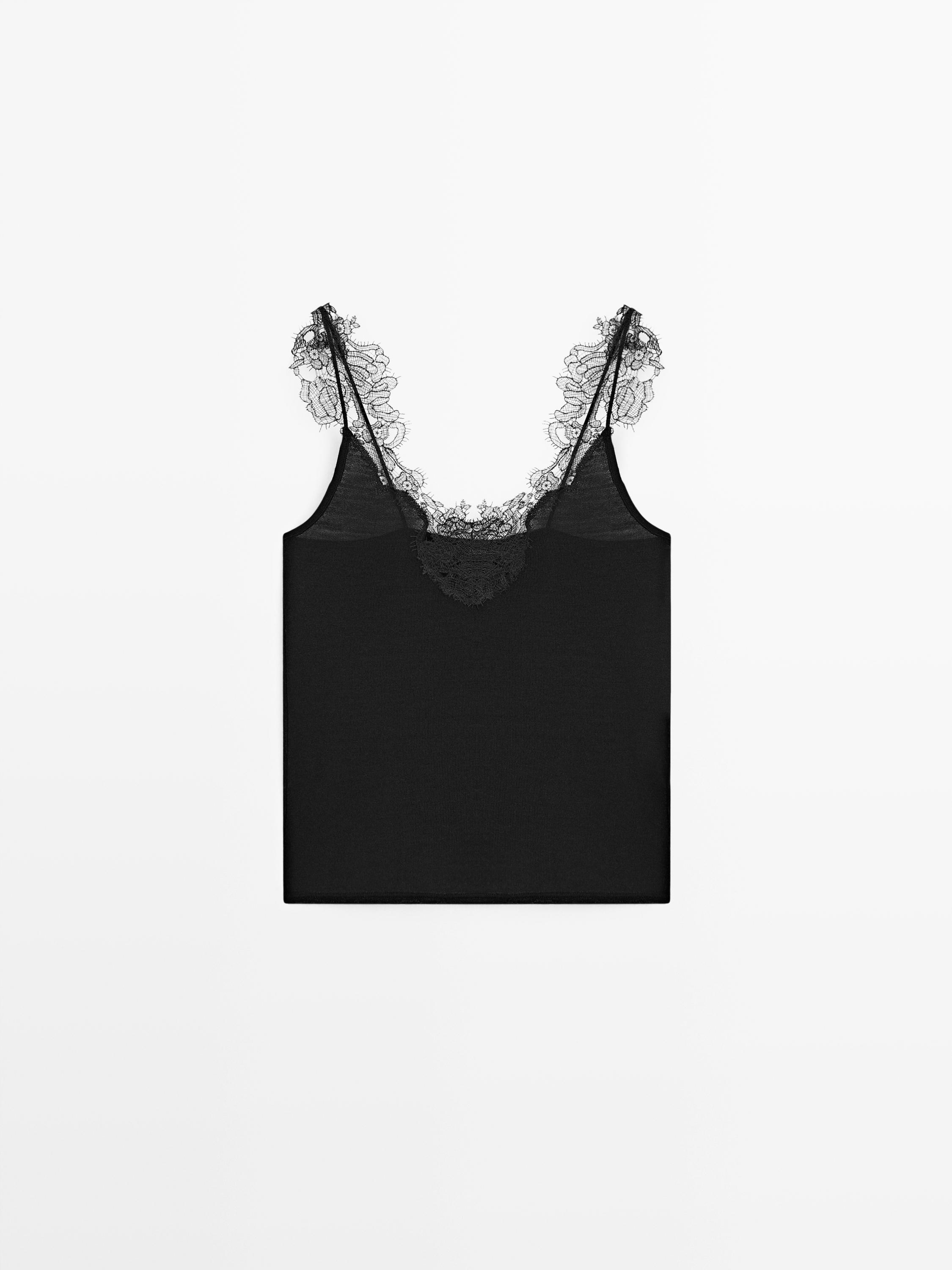 Top en maille à bretelles et dentelle